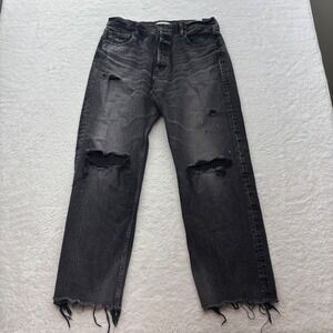 Moussy Vintage Distressed Straight Leg Jeans Faded Black Made in Japan Denim